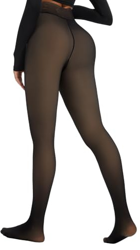 Spring Water Fleece Lined Tights Leggings Women, Black Tights Thermal Warm One Lined Design Sheer Skintone for Winter