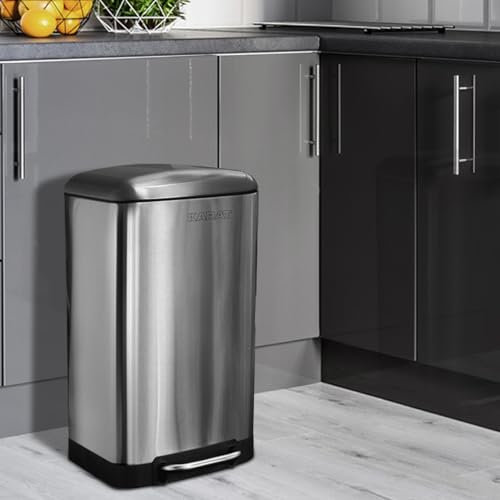 KARAT Poubelle de cuisine en métal à pédale - Tri de déchets pour Bureau Ecole Jardin - Sceau intérieur amovible avec poignée - Poubelle INOX compacte, Couvercle odorifuge (Cubo-Inox)