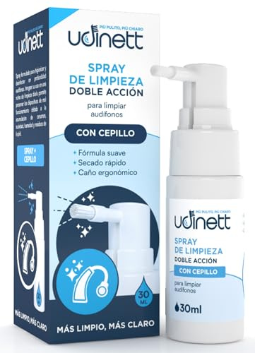 Spray para Audífonos 30ml - Udinett Spray Limpiador con Cepillo contra la Suciedad y Cerumen - Auriculares de Limpieza Auriculares Bluetooth - Efecto Limpio Inmediato - Fórmula sin Alcohol