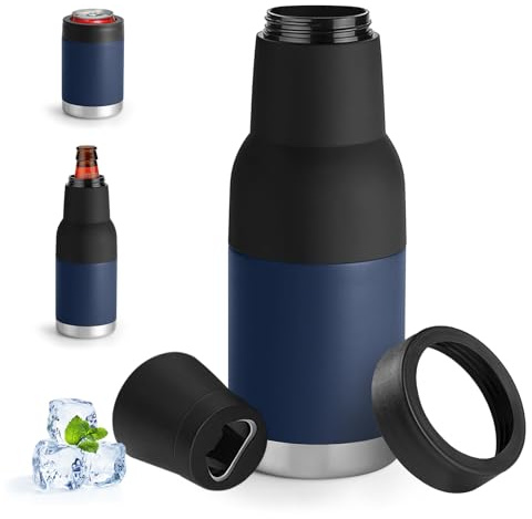 Mejora el enfriador universal con aislamiento 3 en 1 - Enfriador de latas delgado de acero inoxidable con aislamiento al vacío de doble pared para botellas de cerveza regulares, altas, delgadas y