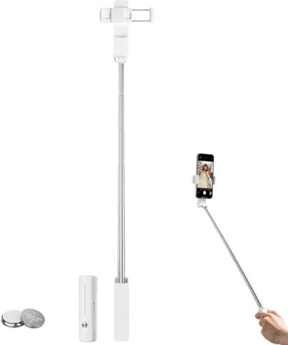 Perche à Selfie Compacte sans Fil, Perche Selfie de Poche Extensible 12 à 80 cm, Déclencheur sans Fil Intégré, Accessoire Léger pour Vlog, Voyage et Photos de Groupe, Blanc Crème