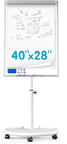 Mobile Dry Erase Board on Wheels 40 x 28 Inch-Magnetic Whiteboard Easel with Height Adjustable Stand - Rolling Presentation Board with Flipchart Paper Pad for Homeschool Teaching, Office, Workshops