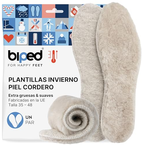 biped premium solette in pelle d'agnello - Solette per scarpe invernali extra morbide e spesse - Solette riscaldanti in pelliccia con parte inferiore in feltro z1022(42)