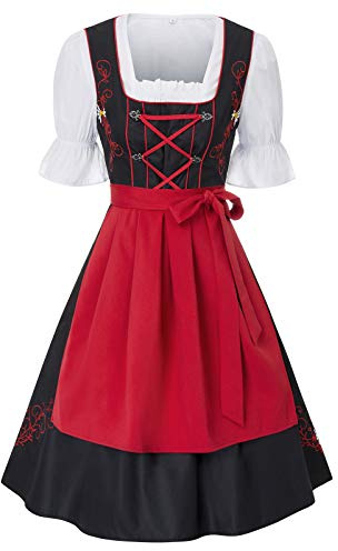 JASAMBAC German Authentic Drindl Costumes Oktoberfest Top Dirndl Dress Halloween Size L Color Red