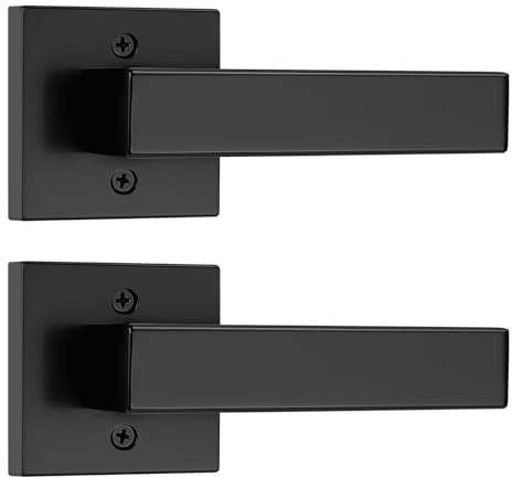 Probrico [Pack of 2 Door Lever Dummy Lever Door Handle for Closets French Doors,Square Dummy Door Lever,Non-Turning Single Side Pull with Black Finish,Easy Installation Pull Only Lever Set