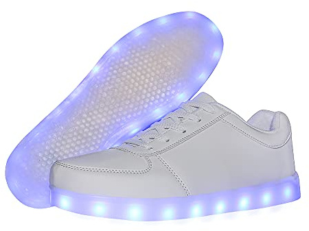 YuanRoad Unisex LED Light Up Shoes with USB Charging Glowing Luminous LED Sneakers SAJIADX518-White-39
