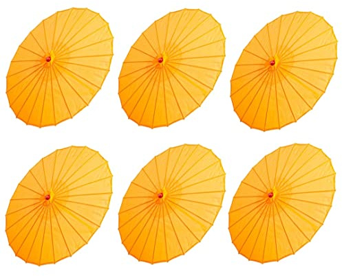 THY COLLECTIBLES Set of Six (6) 33 Japanese Chinese Umbrella Parasols for Wedding Parties, Photography, Costumes, Cosplay, Decoration and Other Events (Orange)