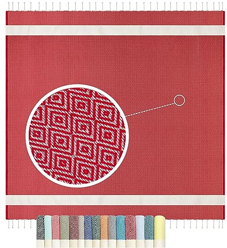 Tagesdecke Baumwolle 200 x 200 cm, Überwurf Sofa + Couch + Bett | Bettüberwurf Sofadecke, dünne Wohndecke Sommer - Winter, boho orientalisch gemustert | Couchdecke Sofaüberwurf Decke (Rot)
