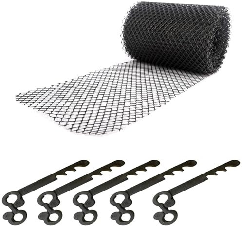 Gutter Mesh Guard Roll to Stop Leaf Debris 10 Meters and 10 Mesh Guard Fixing Clips (10 Meters)