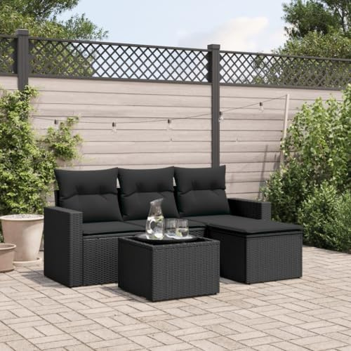 Homgoday 5-TLG. Trädgårdssoffa set med kudde, trädgårdslounge, soffa med förvaring, balkongsoffa, balkongmöbler, lounge, soffa, hörnsoffa med trädgårdsbord, sittgrupp, trädgårdsmöbler, set, svart,
