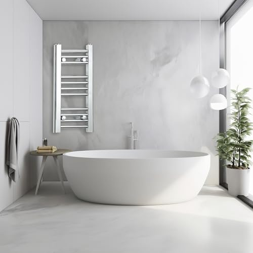 350mm Wide Narrow Small Chrome Heated Towel Rail Straight Flat Bathroom Warmer Radiator Rack Central Heating Turkish Zone (350mm Wide x 600mm High)