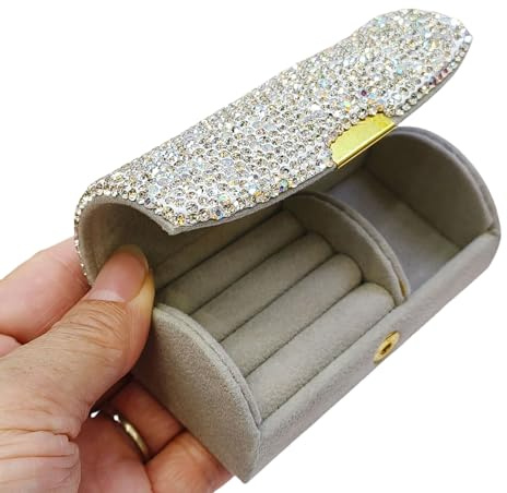 Daofaith Bling Diamonds Jewelry Box, Travel Jewelry Case for Lover Gifts, Jewelry Organizer for Bracelets, Earrings, Necklace, Birthday Gifts for Girls Women with Gift -White