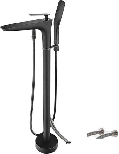 CSYQPDMBDL Grifo Bañera Exenta, Grifería Exenta de Bañera, Grifo de bañera de pie con núcleo de válvula de cerámica, Moderno, Agua fría y Caliente, mezclada, Control Dual, Vertical(Matte Black)
