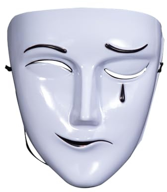 Maskerad maskerad maskerad ansiktsmask för män - vit mask av smärta och skratt | Kreativ täckning för sorgligt och lyckligt ansikte, unikt heltäckande täckning för evenemang i Cos