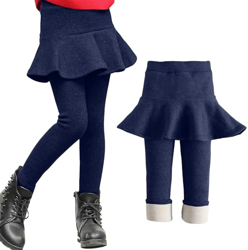 JiAmy leggings för flickor fleecefodrade leggings med volang kjol vinter varm byxkjol för flicka 3-12 år