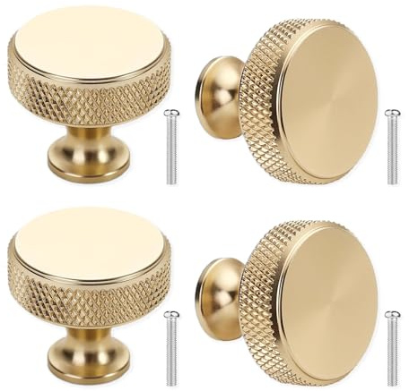 REMMUSSS 4 stycken lådknapp, gyllene möbelknopp, 30 mm matta metalldörrknoppar med skruvar ingår, för skåp, byrå, kök, badrum (rund, aluminiumlegering)