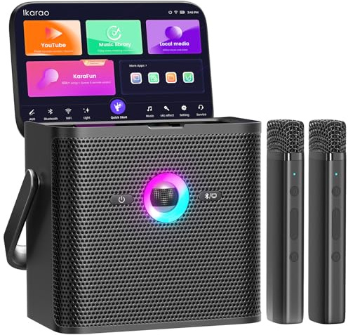 Ikarao Karaoke Machine for Adults, with Lyrics Display Screen, 32GB Karaoke Tablet, 2 Wireless Microphones, Karaoke Speaker with Autotune EQ, Connect TV, Portable Karaoke System for Home Outdoor Party