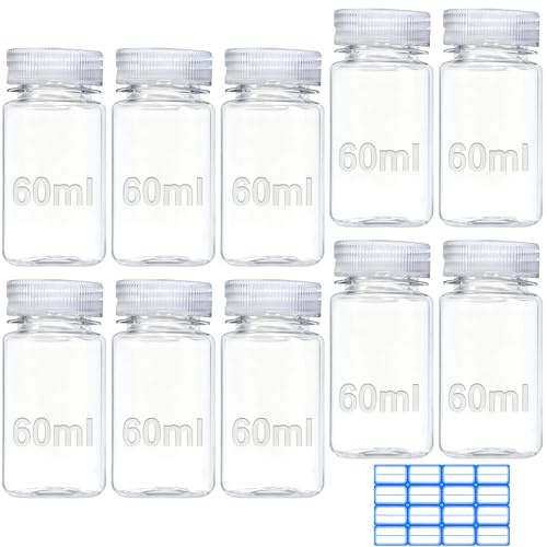 qjuwhua 10 stycken bred halsflaska 60 ml laboratorieflaska tom plastflaska för fyllning liten plastflaska läckagesäker transparent med bred öppning för pillerflaskor vatten provflaskor