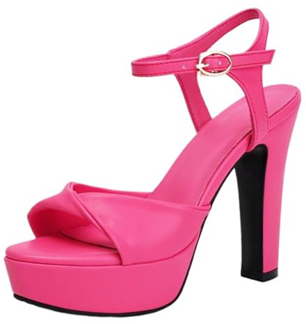 SJJH Sandali da donna Peep-Toe con tacco alto, 12 cm, stile coreano, Fucsia, 39 EU