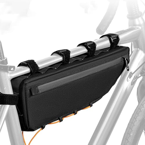 Kaslaider Smal cykelramväska 3L vattentät, horisontell rörväska med 5 självhäftande remsor, anti-skavdesign för mountainbike och stad, svart reflekterande cykeltillbehör