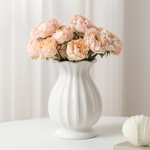 White Ceramic Vase, 20cm Flower Vase Home Decor Modern Decorative Vases | Unique Minimalism Vases for Pampas Grass Farmhouse Bedroom Living Room Cabinet Table Centerpieces Wedding Decorations