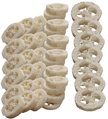 Naturliga loofa-skivor för tvåltillverkning, 50 st naturliga luffasvampar organisk loofa exfolierande kroppsskrubbare för rengöring av tillbehör svampbrickor