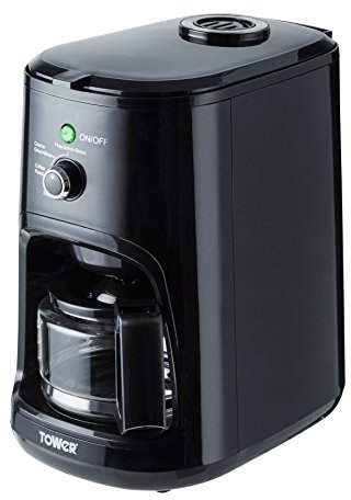 Tower T13005 Bean to Cup Coffee Maker with Coarse and Fine Grinding Options and Removable Water Tank, 900W, Black