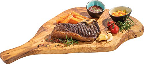 Batania Olivenholzbrett, Brotzeitplatte, Holzbrett mit Griff | ca. 40 x 18 cm