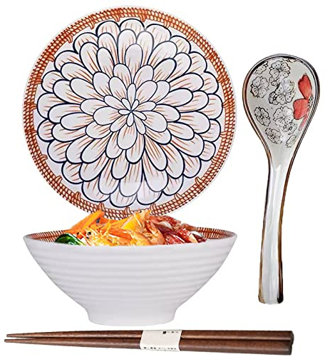 Japanische Suppenschale,Japanese Ramen Bowl Set,Japanisch Schussel Keramik,1100ml Ramen Schale,Soup Bowl japanese,Ramen Schüssel Keramik mit Löffel,Essstäbchen,Suppenschalen Porzellan