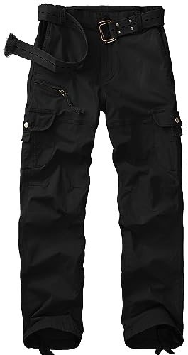 yeyity Pantalon cargo/de randonnée/d'extérieur/de jogging/de travail/de trekking, militaire, multi-poches, en coton, coupe décontractée, streetwear, pour femme, Noir 01., 42