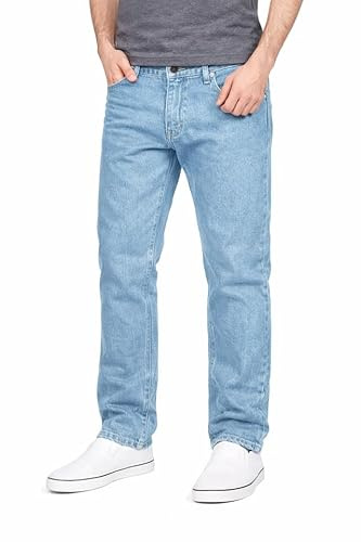 True Face Mens Jeans Straight Leg Trousers Classic Fit Plain Denim Pants Zip Fly Multi Pockets Jeans for Men UK Belt Loop Light Wash 30W / 32L