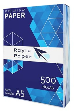RAYLU PAPER - Folios A5 80gr 500 Hojas de Papel Premium Multiusos para Impresoras Láser, Inkjet y Fotocopiadoras, para Oficina y Hogar
