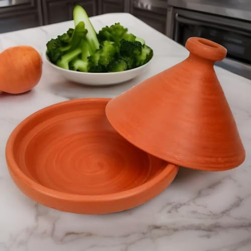 Marokkanische Tajine, Kochtopf Ø 30cm, Topf Unglasiert, Tontopf zum Kochen für 4-5 Personen, original aus Marokko, frei von Schadstoffe