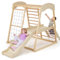 DREAMADE Klettergerüst Indoor Kletterspielzeug mit Rutsche Kletterleiter Kletternetz Affenstange, Spielturm Spielplatz Montessori Kletterdreieck aus massivem Kiefernholz für Kinder ab 1 Jahr (Natur)