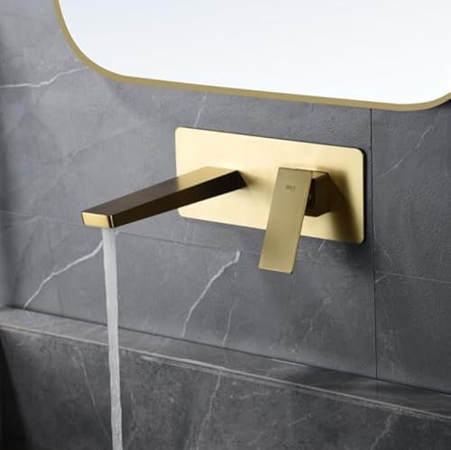 IMEX - Grifo Lavabo Empotrado Oro Cepillado | Grifo Empotrado Baño con Agua Fria y Caliente | Grifo Monomando Lavabo Pared con Ahorro de Agua | Serie Pisa | Color Dorado