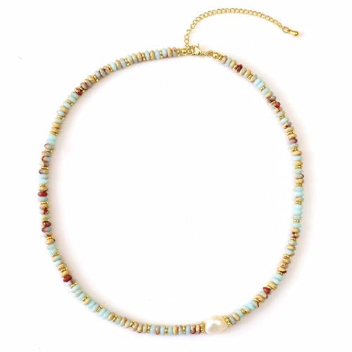 Forhandy Bunte Perlenkette Kette Damen, Boho Halskette Necklace Women Zarte Kette Choker Modeschmuck, Ketten Schmuck für Frauen und Mädchen