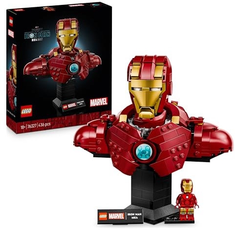 LEGO Marvel Iron Man MK4 Bust - Display Model Building Set for Adults incl. a Tony Stark Minifigure, plus Shoulder Cannons and a Rotating Head - Collectible Avengers Gift for Fans - 76327