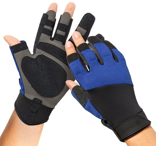 FitsT4 Sports Sailing Gloves Padded Palm Glove 3 Finger Water Resistant Moisture Wicking Kayaking Paddling Gloves for Sailing, Yachting, Fishing,Blue,M
