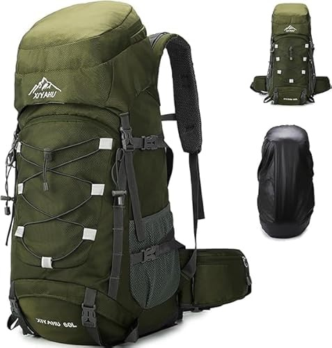 Lawaia Mochila Senderismo 60L Impermeable Ultraligera Mochilade Trekking Viaje Camping Gran Capacidad Hombre Mujer MontañA Mochila Supervivencia Equipado Con Una Cubierta Para la Lluvia