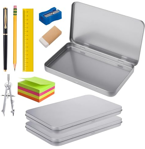 Set de 3 Cajitas Metálicas Plateadas en Lata de Acero,Mini Cajas Reutilizables para Almacenar Dulces, Tarjetas o Manualidades! Fundas Herméticas para Regalos o Outils d'apprentissage Organización