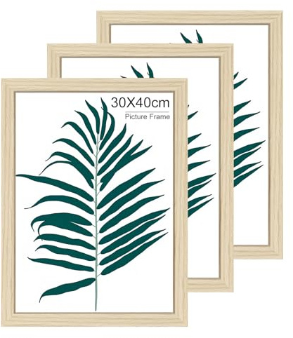 WENGTIAO Cornice 30x40cm Legno Naturale 3 Pezzi, Cornice Portafoto in Legno per Foto Poster, Cornice da Appendere alla Parete Orizzontale o Verticale, Cornice da Parete, Decorazione per Casa