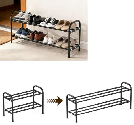 RANJIMA Étagère à Chaussures 2 Niveaux, étagère de Rangement pour Chaussures Empilable et Réglable, Rangement Chaussure pour 4-8 Paires de Shoes Shoe Rack pour Entrée, Placard, Salon, Chambre,Dressing