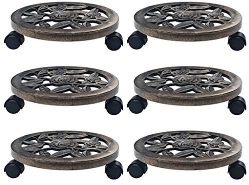 Rullo per piante 6 pezzi bronzo plastica diametro 30 cm con ruote girevoli a 360° per balcone, terrazza, soggiorno, giardino, interno ed esterno, per una facile conversione e decorazione delle piante