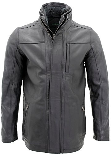 Infinity Leather Hommes mi-longueur veste en cuir noir chaud classique