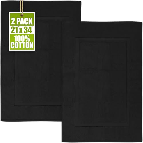Utopia Towels - 2 alfombras de baño de algodón, (53 x 86 cm), 100% algodón Hilado en Anillos - Toalla de baño para Ducha Altamente Absorbente y Lavable a máquina (Negro)