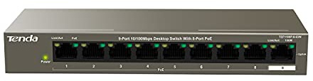Tenda Switch PoE 9 Ports 10/100 Mbps Aves 8 Ports PoE, PoE Switch, 6KV Contre-Foudre, Plug and Play, Idéal pour la Maison, Les PME, Les Supermarchés et Les Restaurants (TEF1109P-8-63W)