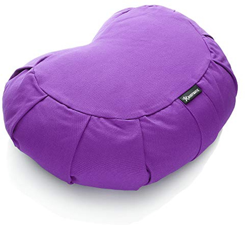 BODYMATE Cojín de Yoga Media Luna 42 cm largo 30 cm ancho 15 cm alto | Relleno de cáscaras de trigo sarraceno | Funda extragruesa y lavable en lavadora de algodón 100% | Cojín de meditación