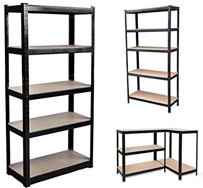 Shelving Unit for Garages and Sheds 180x90x40cm Racking Storage Shelves Strong Metal Shelving 5 Tier Boltless Garage Shelving Storage Unit Adjustable Shelf Easy Assembling Total Capacity 875KG -Black