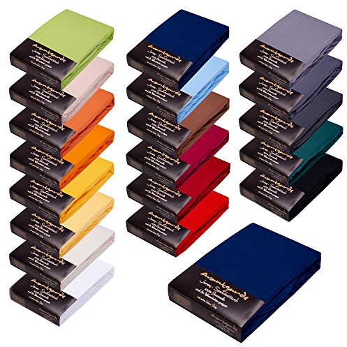 Avantgarde Premium Spannbettlaken 90x200-100x220 - hoher 40cm Steg auch f. Boxspringbett & Wasserbett - Spannbetttuch ca.170g/m² - Bettlaken - 100% Jersey Baumwolle ÖKO-TEX (14 Dunkelblau)