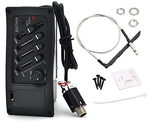 Jiayouy Pickup per chitarra a 4 bande EQ-7545R Preamplificatore equalizzatore sintonizzatore pickup piezo per chitarre acustiche